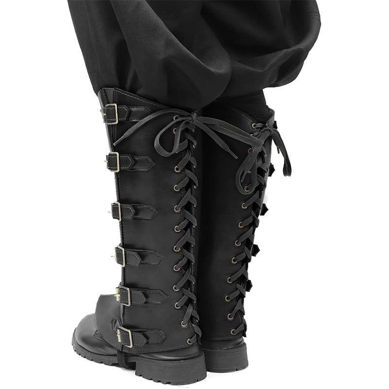 Men Medieval Pirate Boots Covers Faux Leather Steampunk Leg Guards Renaissance Leg Covers Costume Accessories