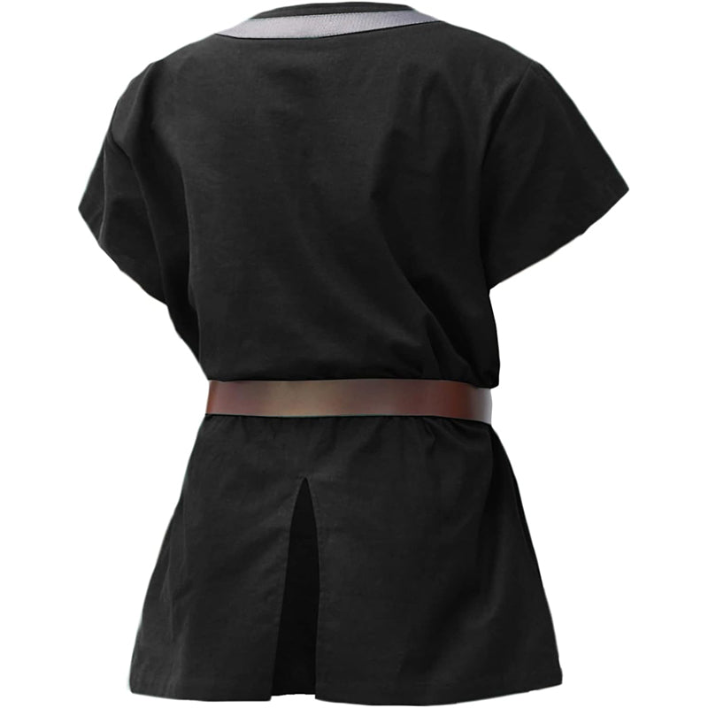 Men Medieval Tunic With Belt Short Sleeves Linen Undershirt Ren Fair LARP Pirate Shirt For Halloween Party Daily Wear