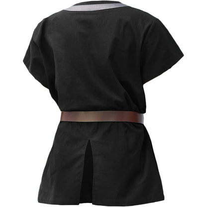 Men Medieval Tunic With Belt Short Sleeves Linen Undershirt Ren Fair LARP Pirate Shirt For Halloween Party Daily Wear
