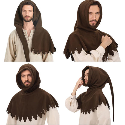 Men Medieval Chaperon Hat Renaissance Cap Liripipe Hood Ren Faire LARP Costume Accessories