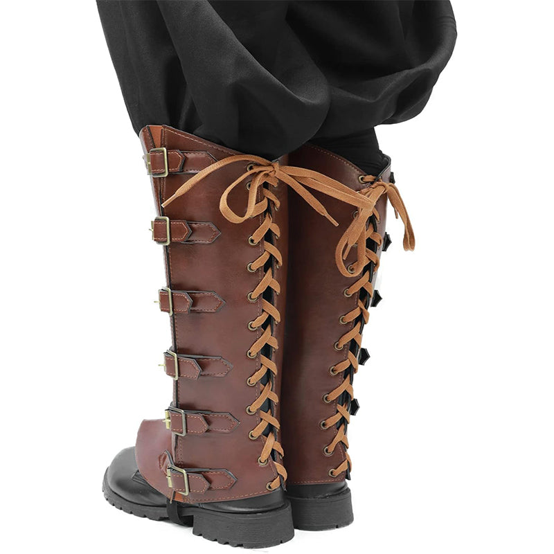 Men Medieval Pirate Boots Covers Faux Leather Steampunk Leg Guards Renaissance Leg Covers Costume Accessories