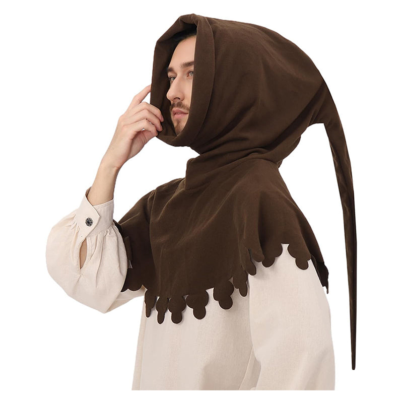 Men Medieval Chaperon Hat Renaissance Cap Liripipe Hood Ren Faire LARP Costume Accessories