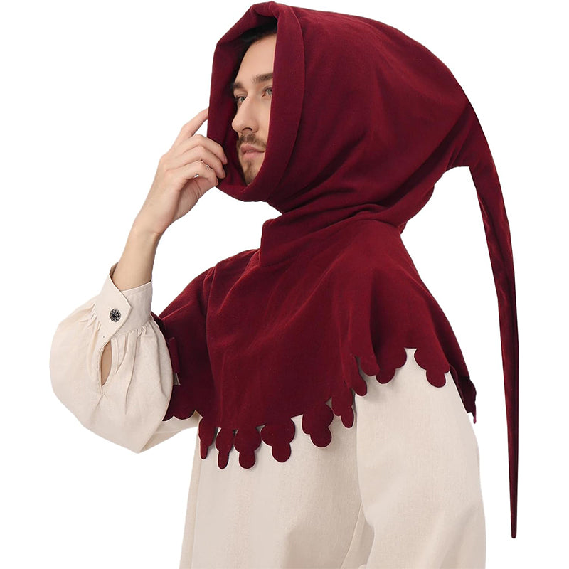 Men Medieval Chaperon Hat Renaissance Cap Liripipe Hood Ren Faire LARP Costume Accessories
