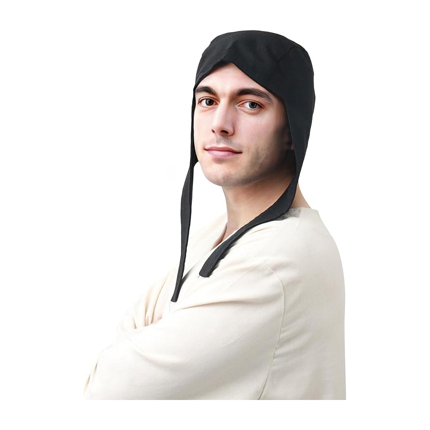 Men Medieval Coif Cap Linen Hats Bonnet With Ear Flaps Victorian Cap Cosplay Costume Accessories