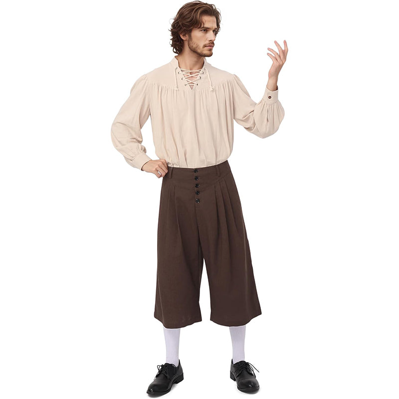 Men Medieval Colonial Pirate Breeches Wide Legs Pants Renaissance Trousers Cosplay Costume Pants For Party Daily Wear
