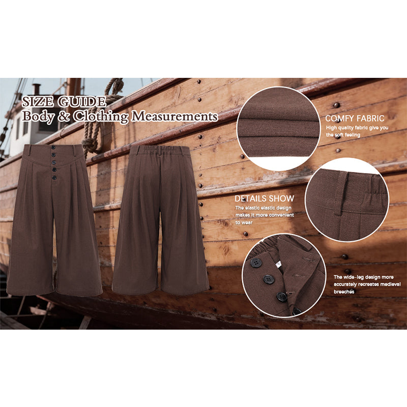 Men Medieval Colonial Pirate Breeches Wide Legs Pants Renaissance Trousers Cosplay Costume Pants For Party Daily Wear