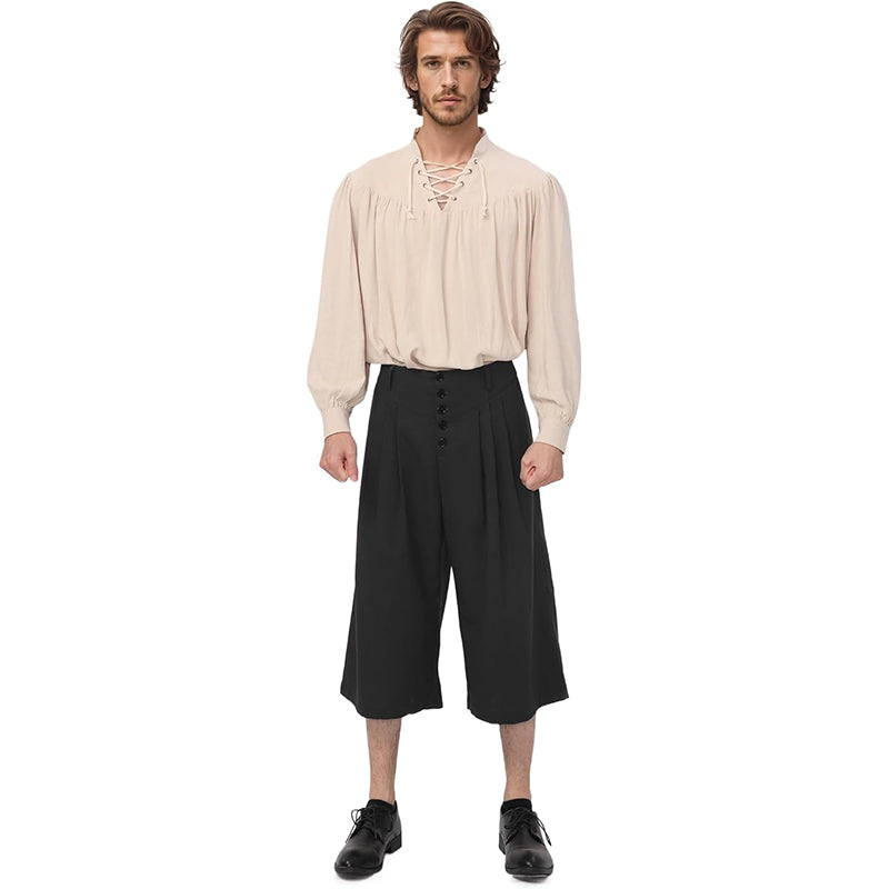 Men Medieval Colonial Pirate Breeches Wide Legs Pants Renaissance Trousers Cosplay Costume Pants For Party Daily Wear