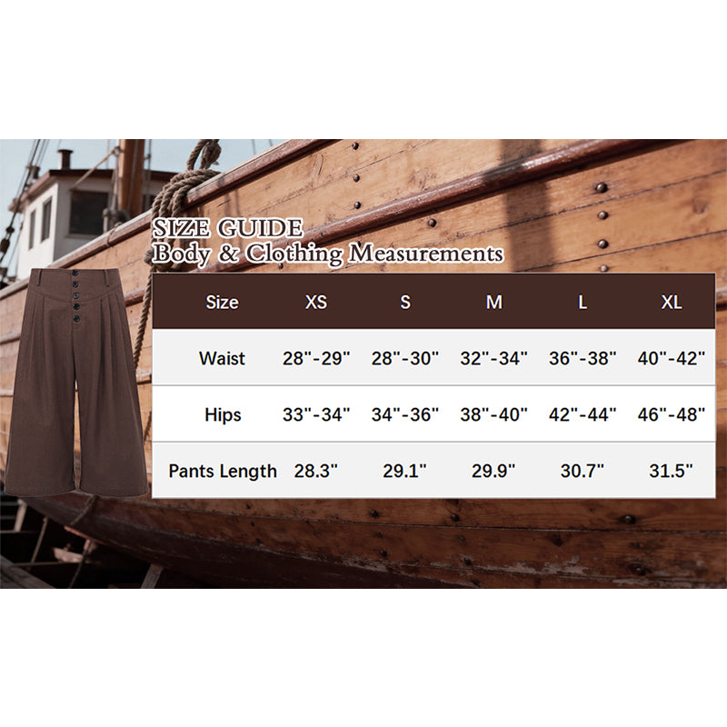 Men Medieval Colonial Pirate Breeches Wide Legs Pants Renaissance Trousers Cosplay Costume Pants For Party Daily Wear
