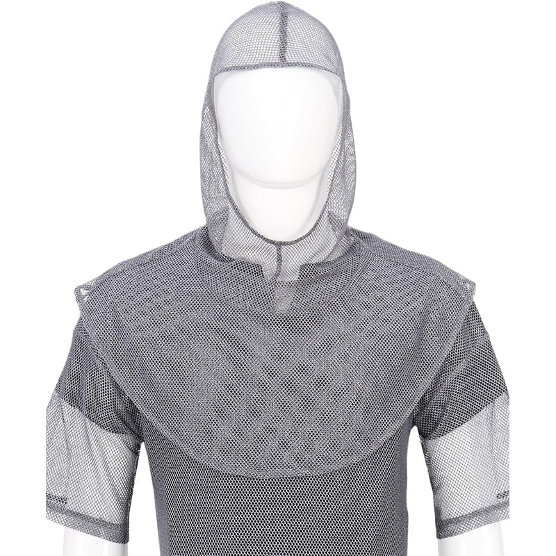 Men Medieval Faux Chain Mail Hooded Coif Armor Crusader Cowl Renaissance Chainmail LARP Faire Cosplay Costume Accessories