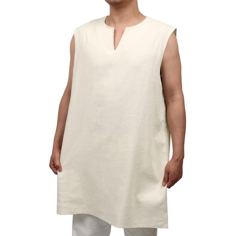 Men Medieval Linen Tunic Sleeveless Shirt Renaissance Tunic Shirt For Party Halloween