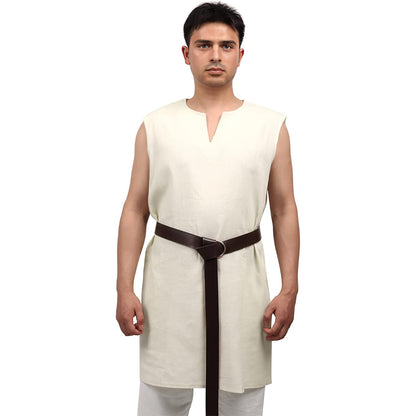 Men Medieval Linen Tunic Sleeveless Shirt Renaissance Tunic Shirt For Party Halloween
