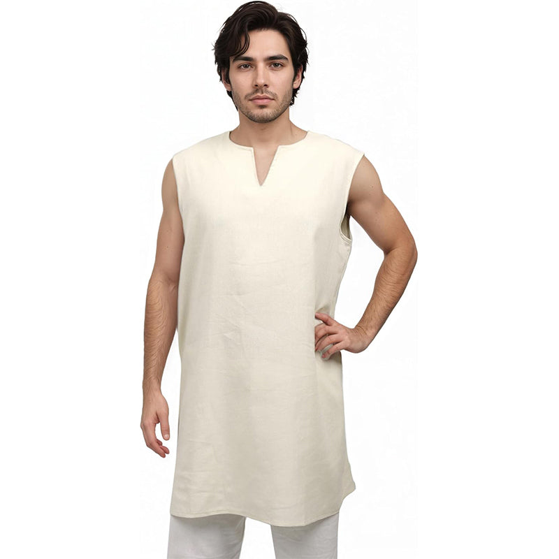 Men Medieval Linen Tunic Sleeveless Shirt Renaissance Tunic Shirt For Party Halloween