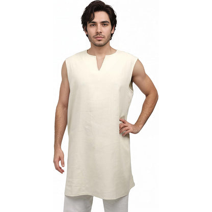 Men Medieval Linen Tunic Sleeveless Shirt Renaissance Tunic Shirt For Party Halloween