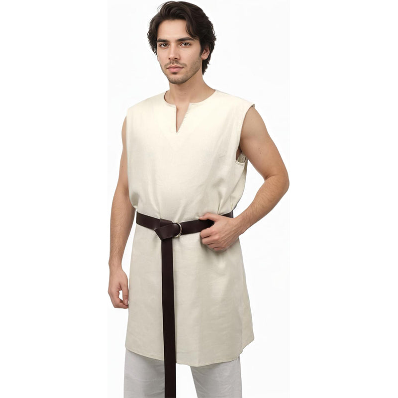 Men Medieval Linen Tunic Sleeveless Shirt Renaissance Tunic Shirt For Party Halloween