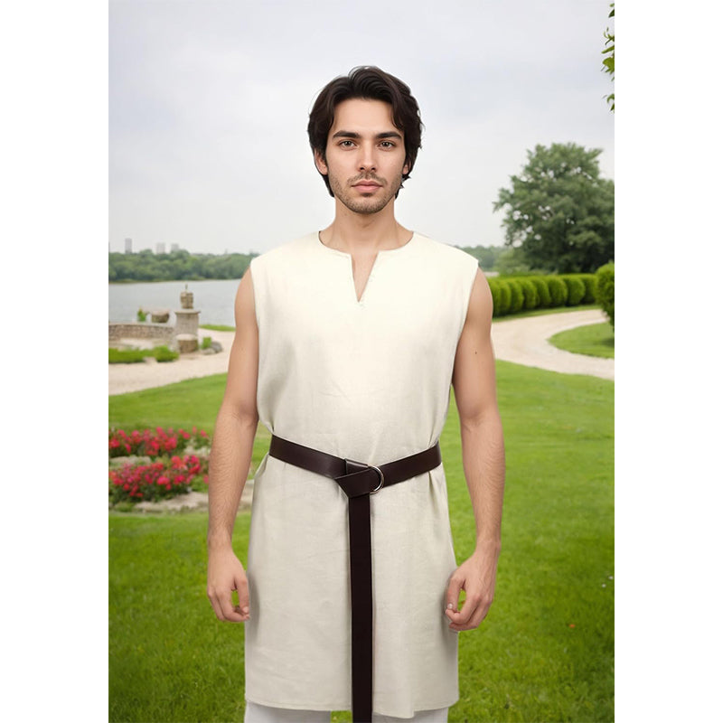 Men Medieval Linen Tunic Sleeveless Shirt Renaissance Tunic Shirt For Party Halloween