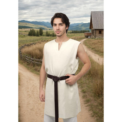 Men Medieval Linen Tunic Sleeveless Shirt Renaissance Tunic Shirt For Party Halloween