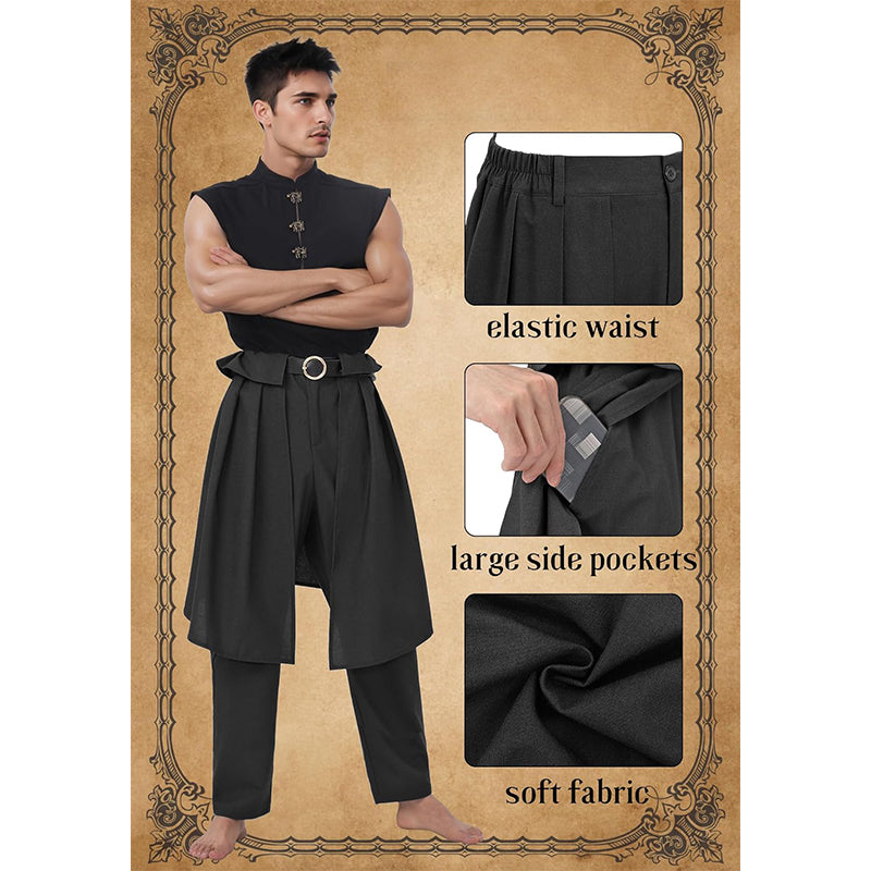 Men Medieval Pants Viking Steampunk Renaissance Gothic Pirate Trousers With Belt Cosplay Costumes For Party Daily-wear