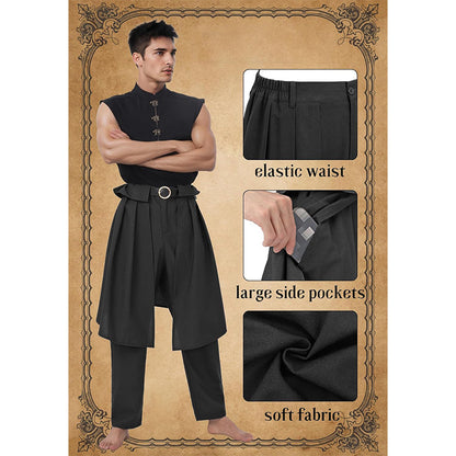 Men Medieval Pants Viking Steampunk Renaissance Gothic Pirate Trousers With Belt Cosplay Costumes For Party Daily-wear