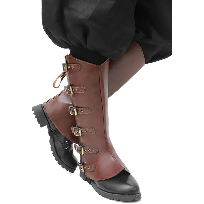 Men Medieval Pirate Boots Covers Faux Leather Steampunk Leg Guards Renaissance Leg Covers Costume Accessories
