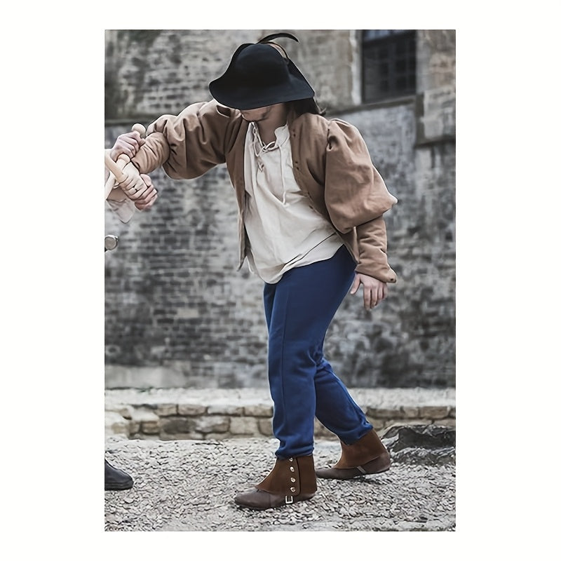 Men Medieval Pirate Boot Covers Renaissance Steampunk Faux Leather Retro Short Gaiters Spats With Rivets Costume Accessories