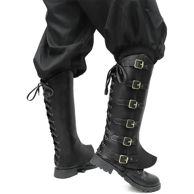 Men Medieval Pirate Boots Covers Faux Leather Steampunk Leg Guards Renaissance Leg Covers Costume Accessories