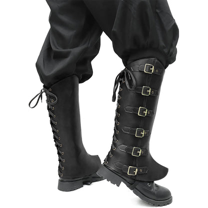Men Medieval Pirate Boots Covers Faux Leather Steampunk Leg Guards Renaissance Leg Covers Costume Accessories