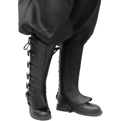 Men Medieval Pirate Boots Covers Faux Leather Steampunk Leg Guards Renaissance Leg Covers Costume Accessories