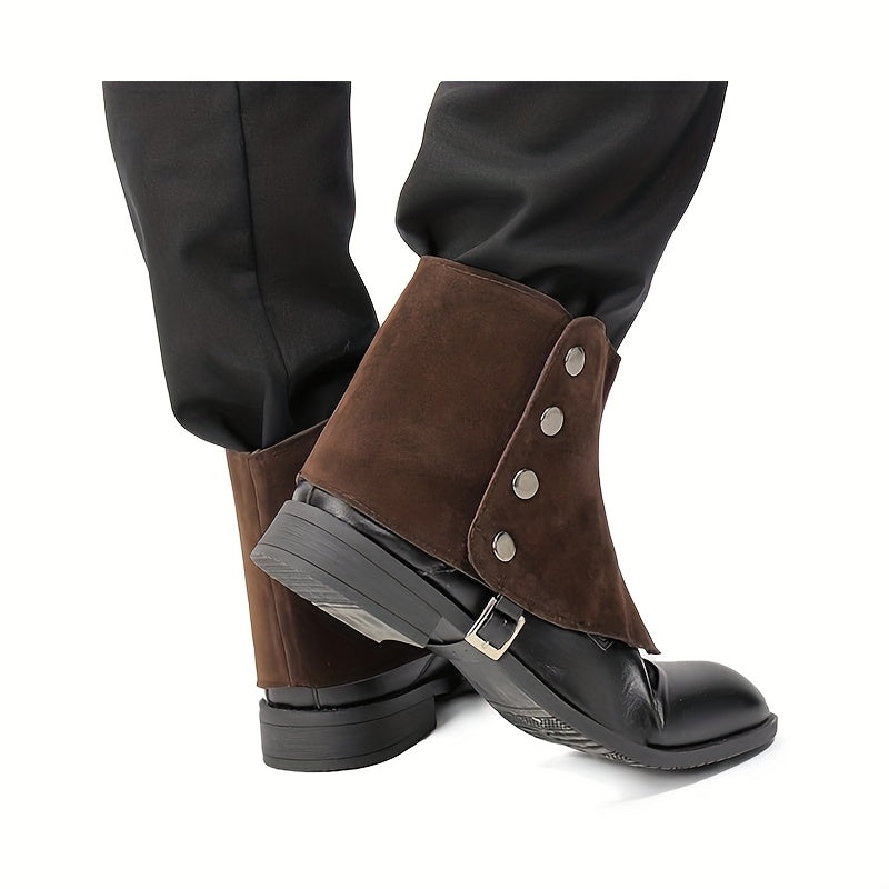 Men Medieval Pirate Boot Covers Renaissance Steampunk Faux Leather Retro Short Gaiters Spats With Rivets Costume Accessories