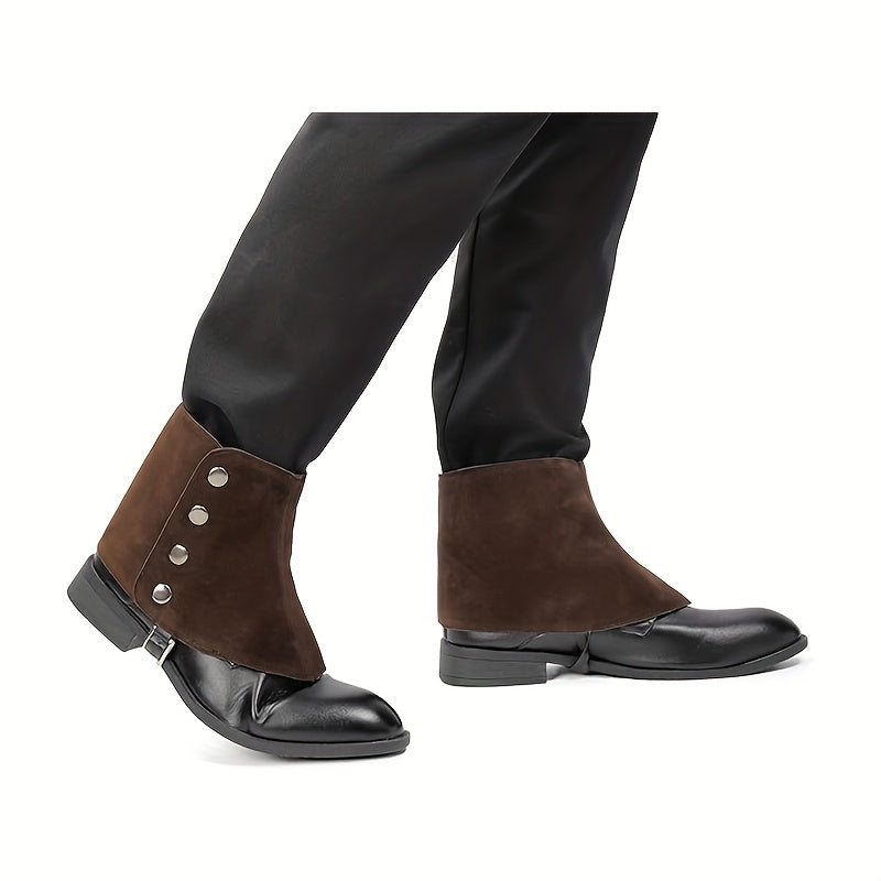 Men Medieval Pirate Boot Covers Renaissance Steampunk Faux Leather Retro Short Gaiters Spats With Rivets Costume Accessories