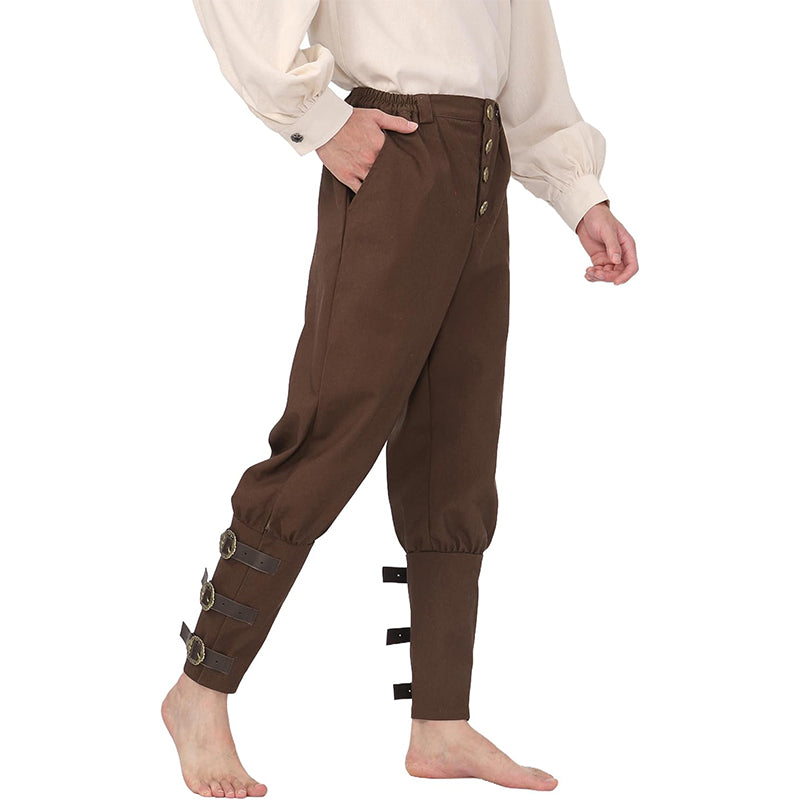 Men Medieval Pirate Pants Renaissance Ankle Pants With Buttons Linen Pants Costume Trousers For Halloween Party Daily Wear