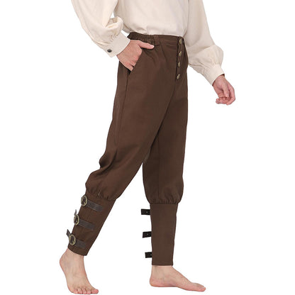 Men Medieval Pirate Pants Renaissance Ankle Pants With Buttons Linen Pants Costume Trousers For Halloween Party Daily Wear