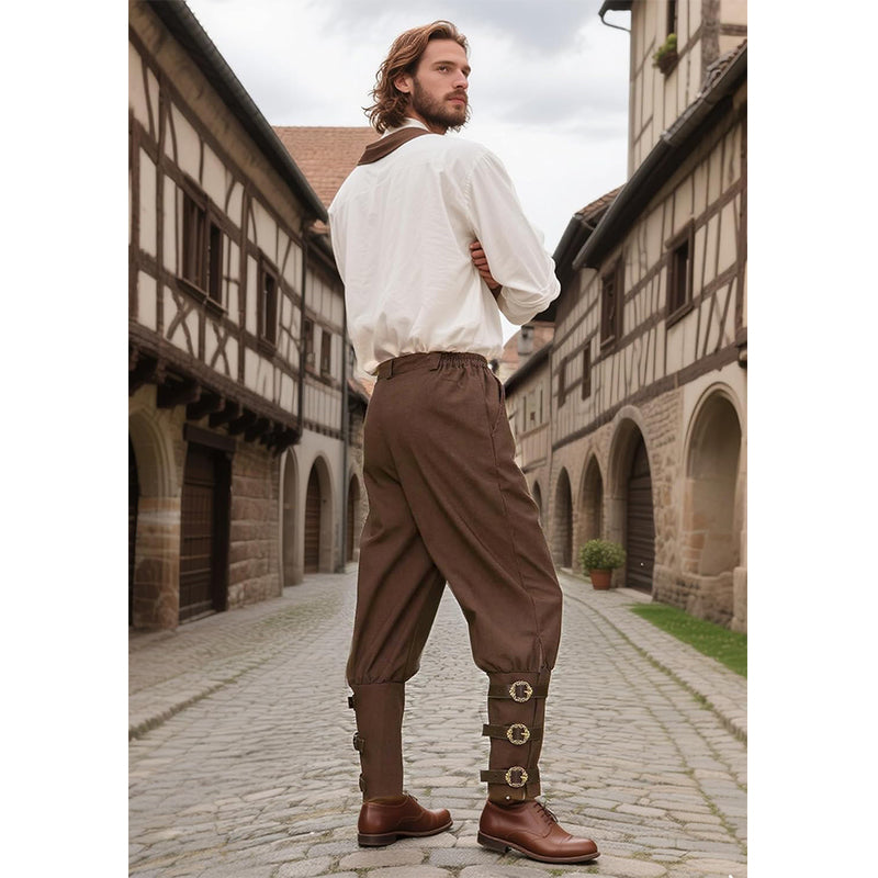 Men Medieval Pirate Pants Renaissance Ankle Pants With Buttons Linen Pants Costume Trousers For Halloween Party Daily Wear