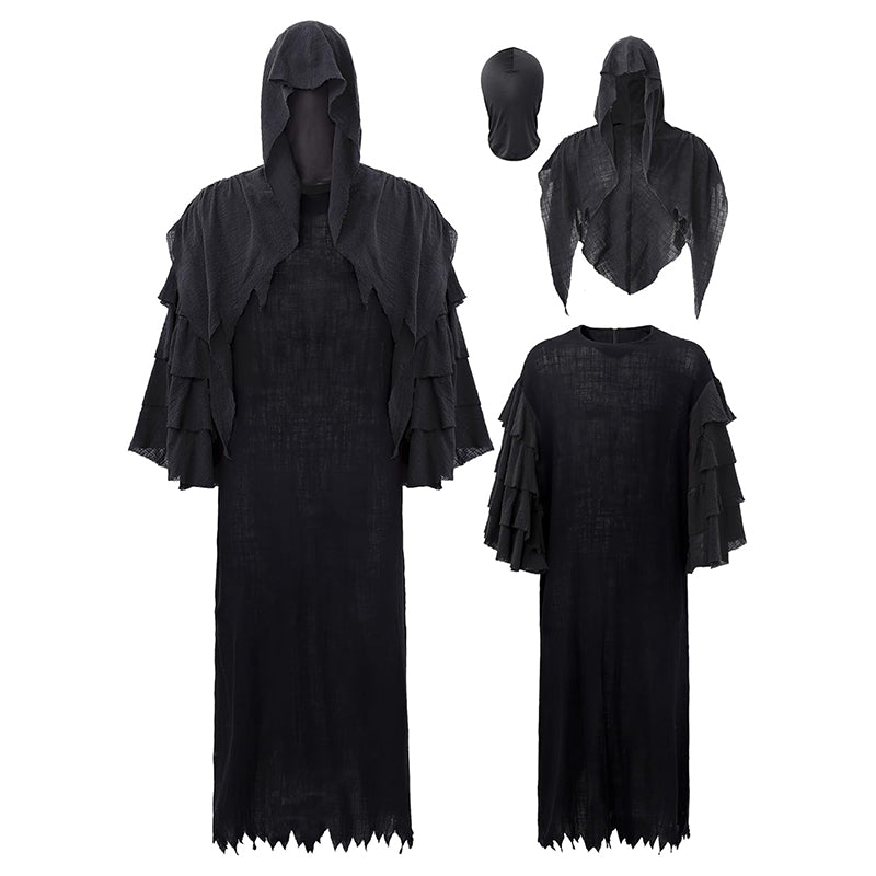 Men Medieval Renaissance Cape Scary Grim Reaper Ghost Robe Gothic Witch Cosplay Hooded Cloak For Halloween Party