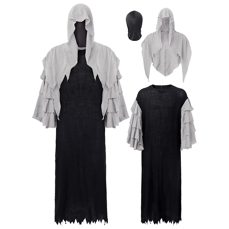 Men Medieval Renaissance Cape Scary Grim Reaper Ghost Robe Gothic Witch Cosplay Hooded Cloak For Halloween Party