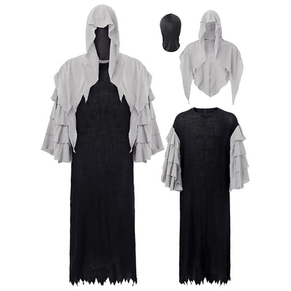 Men Medieval Renaissance Cape Scary Grim Reaper Ghost Robe Gothic Witch Cosplay Hooded Cloak For Halloween Party