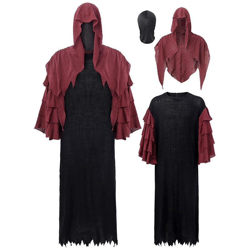 Men Medieval Renaissance Cape Scary Grim Reaper Ghost Robe Gothic Witch Cosplay Hooded Cloak For Halloween Party