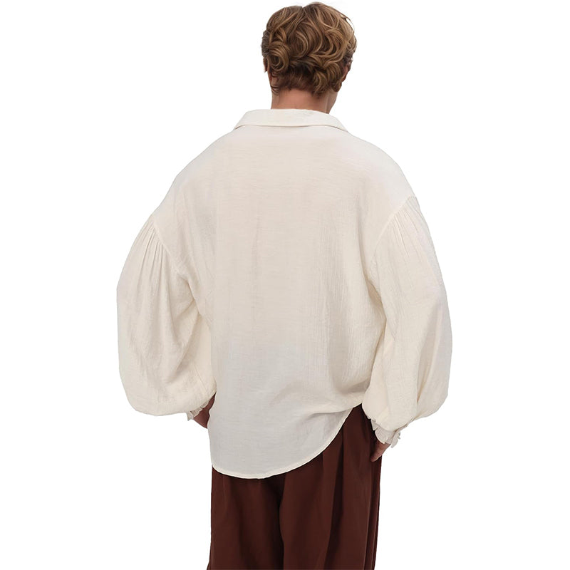Men Medieval Renaissance Shirt V-Neck With Knot Button Long Sleeves Shirt Pirate Viking Costume Shirts For Festival Daily Wear