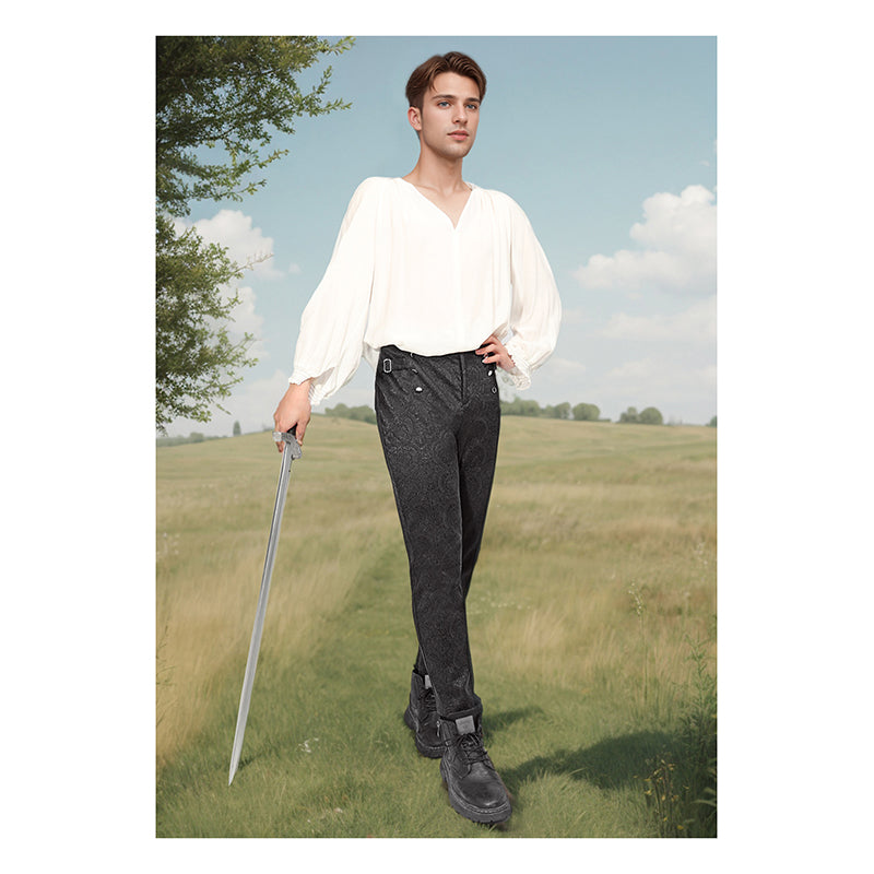 Men Medieval Renaissance Steampunk Gothic Vampire Pants Trousers Victorian Vintage Floral Pants Cosplay Costume Trousers