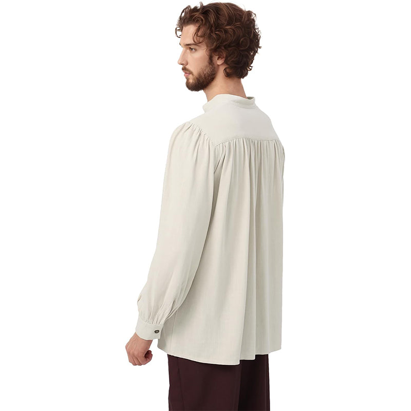 Men Medieval Shirts Pirate Viking Loose Shirt Vampire Renaissance Linen Tunic Lace-Up V-Neck Long Sleeves Shirt Cosplay Costume Shirt