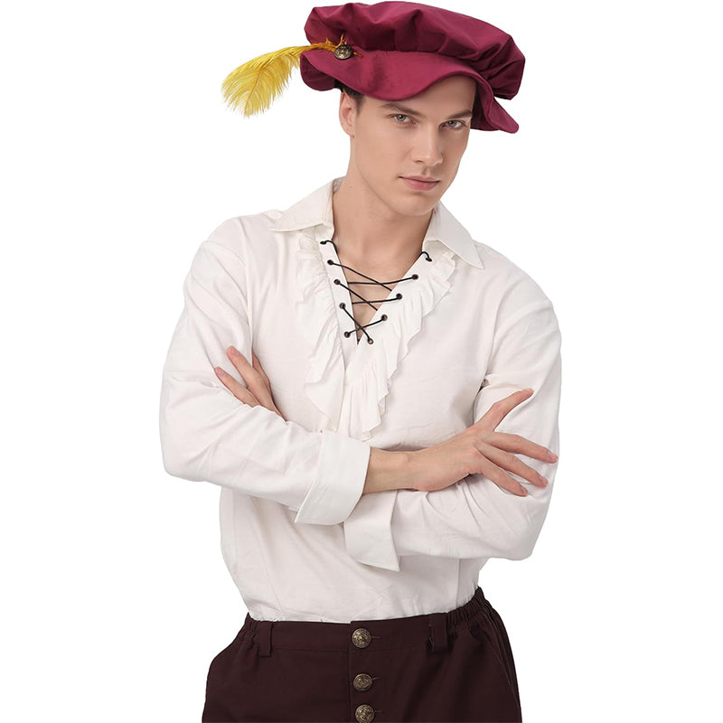 Men Medieval Tudor Hat Renaissance Beret Hat With Feather Cosplay Cap Hat Costume Accessories