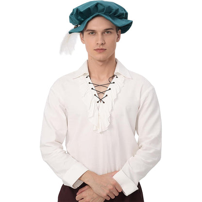 Men Medieval Tudor Hat Renaissance Beret Hat With Feather Cosplay Cap Hat Costume Accessories