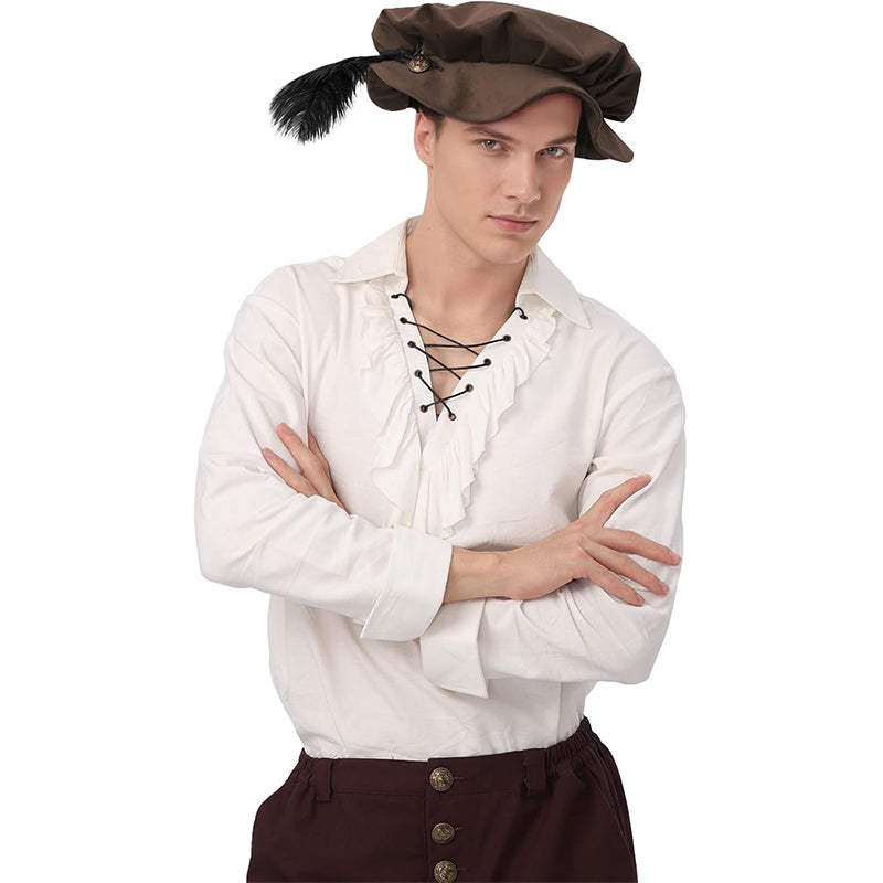 Men Medieval Tudor Hat Renaissance Beret Hat With Feather Cosplay Cap Hat Costume Accessories