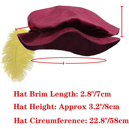 Men Medieval Tudor Hat Renaissance Beret Hat With Feather Cosplay Cap Hat Costume Accessories