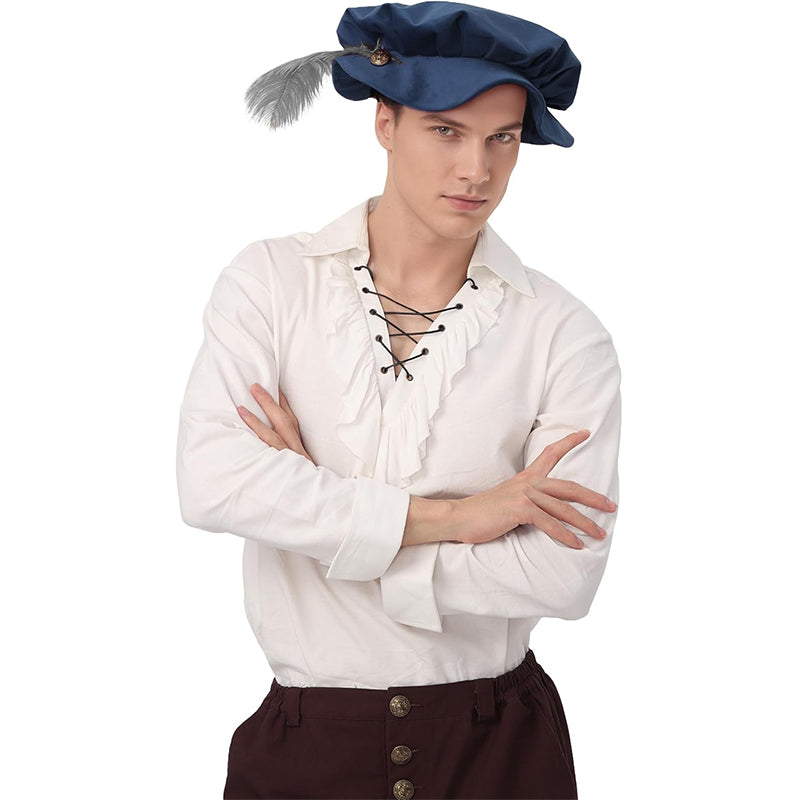 Men Medieval Tudor Hat Renaissance Beret Hat With Feather Cosplay Cap Hat Costume Accessories