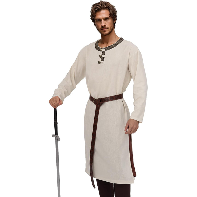 Men Medieval Tunic Shirt Renaissance Long Sleeve Shirt With Belt LARP Ren Faire Cosplay Costumes