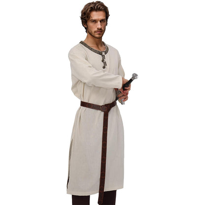 Men Medieval Tunic Shirt Renaissance Long Sleeve Shirt With Belt LARP Ren Faire Cosplay Costumes