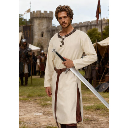 Men Medieval Tunic Shirt Renaissance Long Sleeve Shirt With Belt LARP Ren Faire Cosplay Costumes