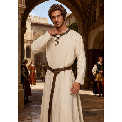 Men Medieval Tunic Shirt Renaissance Long Sleeve Shirt With Belt LARP Ren Faire Cosplay Costumes