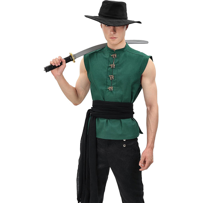 Men Medieval Tunic Sleeveless Shirt Renaissance Linen Pirate Shirt With Retro Button Cosplay Shirt For Party Daily Wear