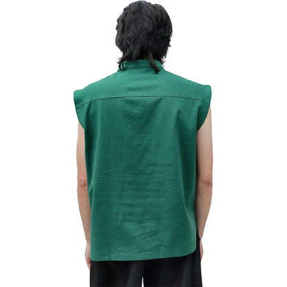 Men Medieval Tunic Sleeveless Shirt Renaissance Linen Pirate Shirt With Retro Button Cosplay Shirt For Party Daily Wear